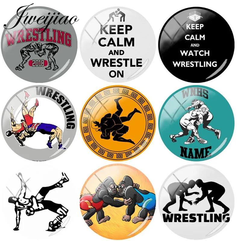 

JWEIJIAO Keep Calm And Wrestle On Sports Silhouette Glass Gems Cabochon Dome Demo Flat Back DIY Jewelry Accessories
