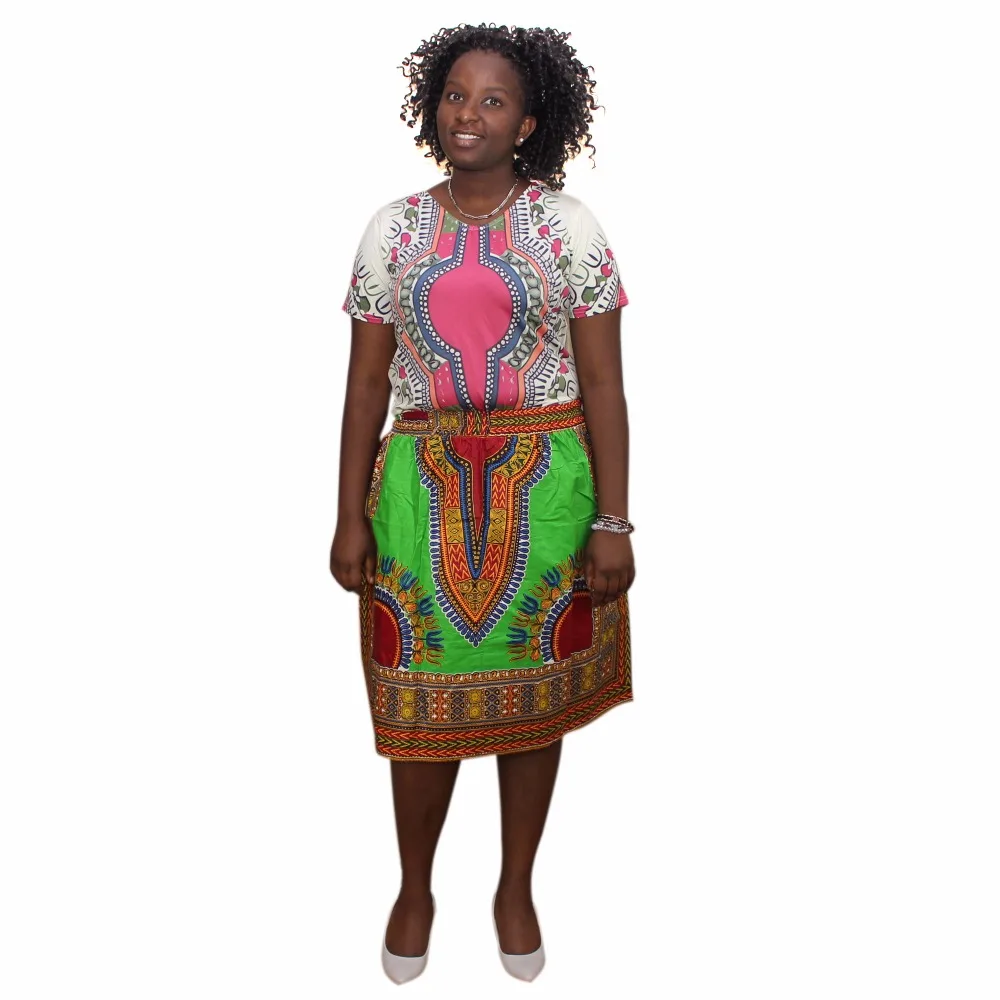 Dashiki Отпечатано Для женщин летние боковые карманы Свободные Юбки для женские