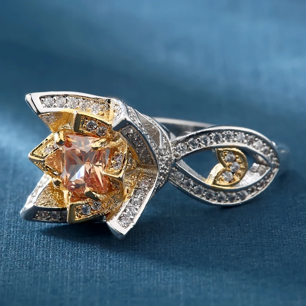 2017 Модные Цветочные Вечерние кольца с роскошным шампанским AAA австрийским