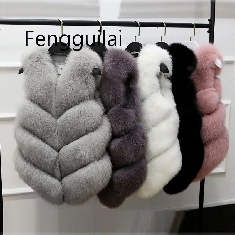 

2019 New Fashion Casual Slim Sleeveless Faux Fox Fur Vest Coat Waistcoat Women Casaco FemininoFaux Fur Coat Autumn Winter Women