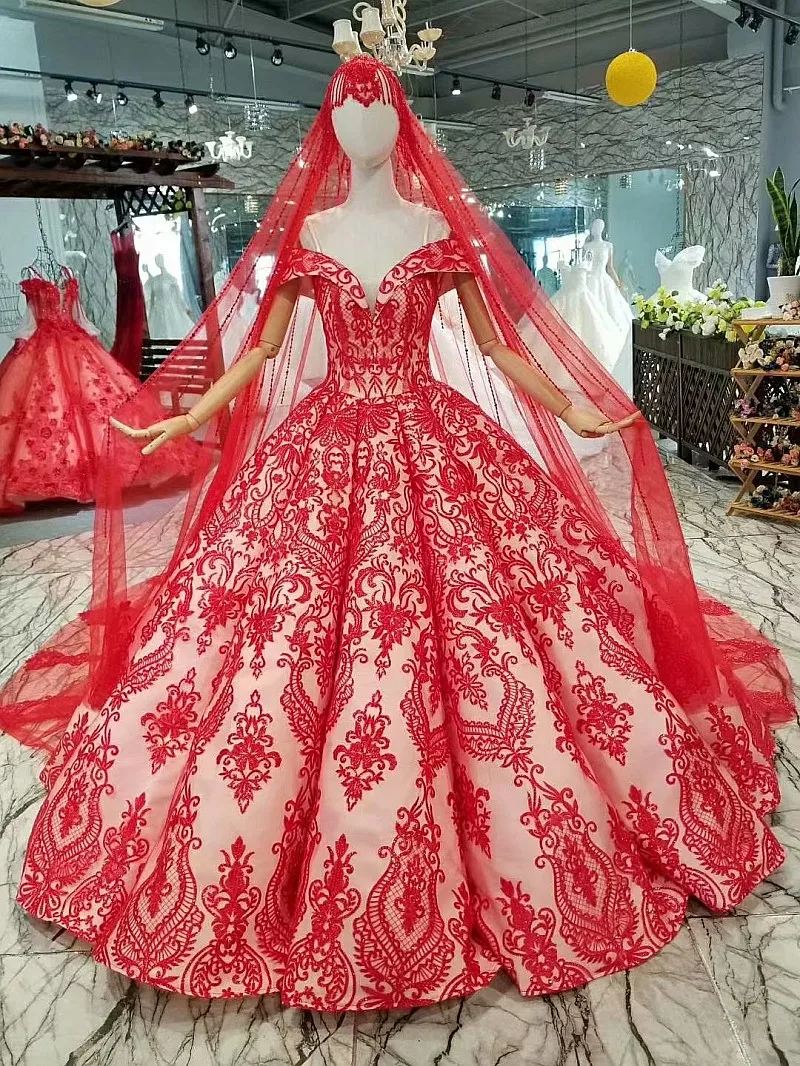 LS577440 Красный винтажный кривой формы невесты Свадебные платья с открытыми