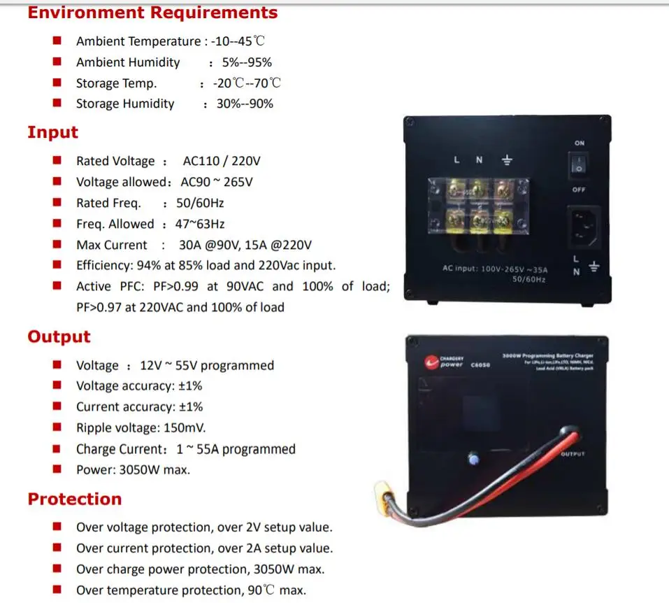 Зарядное устройство y 3050W C6050A, C6050B v2.0 PFC программируемое зарядное устройство широкое входное напряжение 90V~ 265V переменного тока для 4S~ 15S LiPo/LiFe аккумулятор 1~ 55A