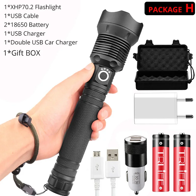Package H XLamp xhp70.2 самый мощный фонарик usb Zoom СВЕТОДИОДНЫЙ Фонарь xhp70 xhp50 18650 или 26650 батарея лучше всего подходит для кемпинга, велоспорта - Испускаемый цвет: Package H