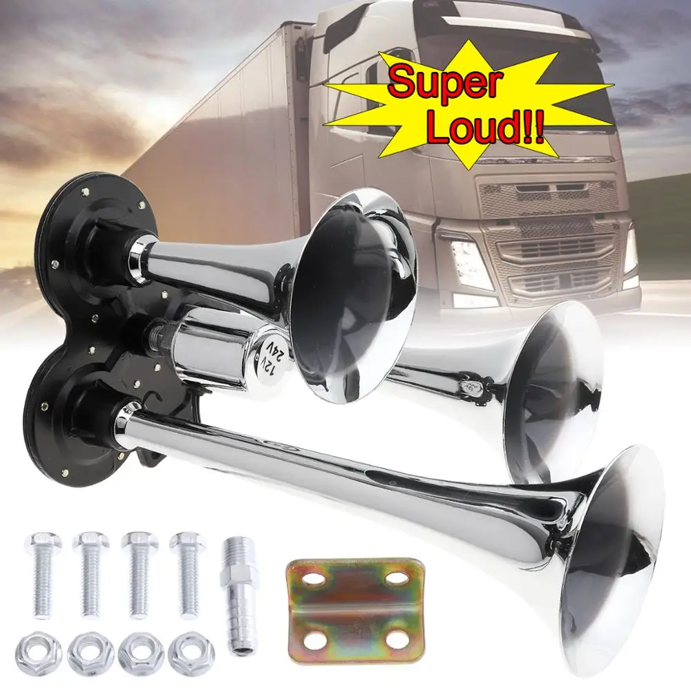 

12V 178DB Super Loud Silver Three Trumpet Electronically Controlled Car Air Horn for Cars Trucks Boats Motorcycles Vehicles