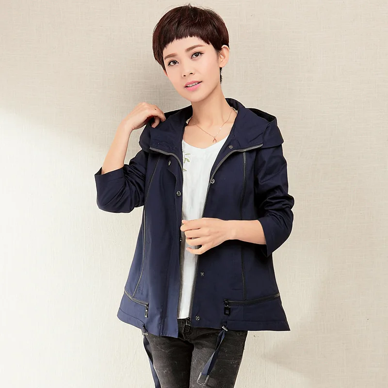 2016 New Style Women's thin coat hooded cotton jacket short design fashion outerwear mother's showing young jackets 5XL khaki |