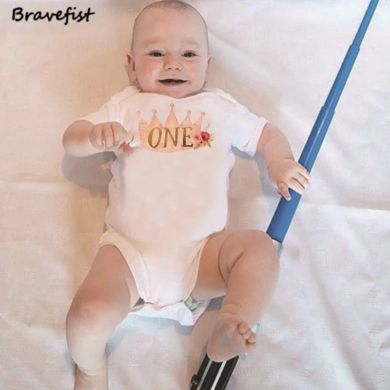 

Floral Newborn Bodysuits Crown Print Infant Jumpsuits Summer Clothes For Boys Girls Kids Outwear Short Sleeve 0-24Month Onesie