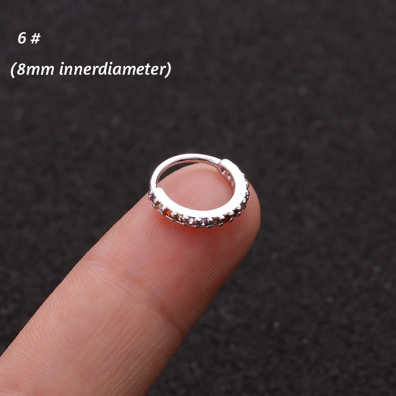 No 5 1P 0,8x6/8 мм красочные Cz из нержавеющей стали, Huggie Hoop серьги ювелирные изделия Cz нос кольцо ложная ноздрей, кольца с цветочными мотивами, покрытый светлым спирали серьга в Козелок - Окраска металла: No 5