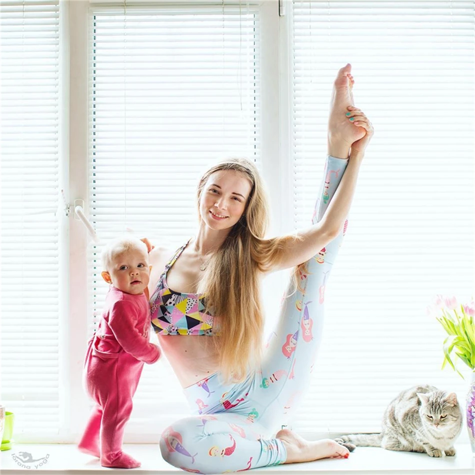 Причудливые Синие леггинсы русалка Пилатес с высокой талией для йоги брюки