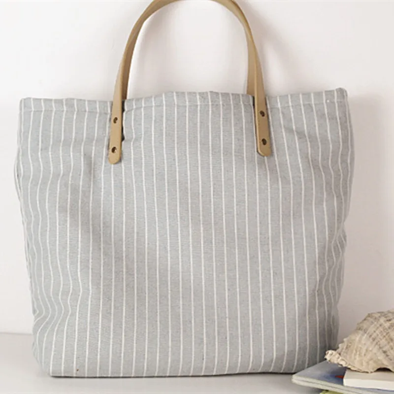 Canvas tote bag striped big female reusable cotton fabric recycled canvas women classic free shipping | Багаж и сумки