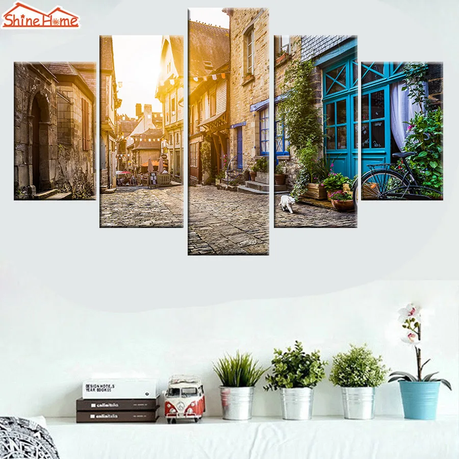 ShineHome-5pcs Настенная картина маслом печать на холсте Современная старая городская