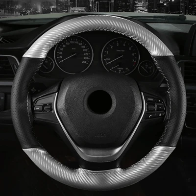 Silver Thread DIY ручные Прошитые Чехлы рулевого колеса автомобиля из мягкой волокнистой кожи оплетка на руль автомобиля с иглой и резьбой 38 см - Название цвета: Silver Thread