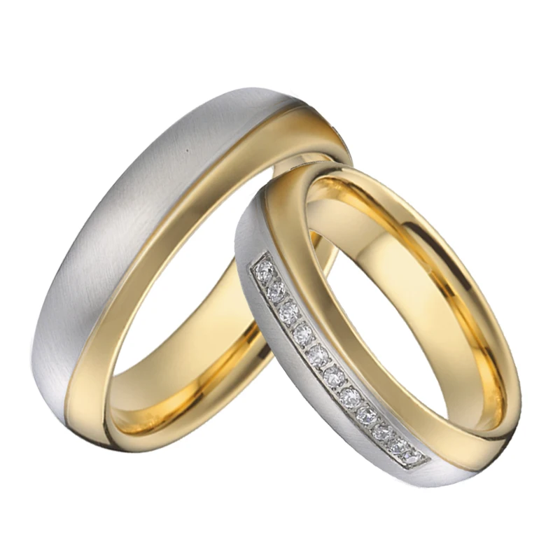

Alliances Marriage Promise cz Wedding Rings set For Couples men and women gold color ladies stainless steel jewelry