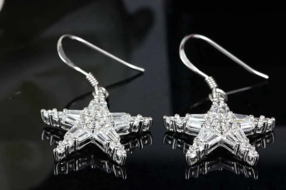 Stars 925 Sterling Silver Wedding Party Earrings Ice crystals flower High Quality Jewelry Drop XB15 | Украшения и аксессуары