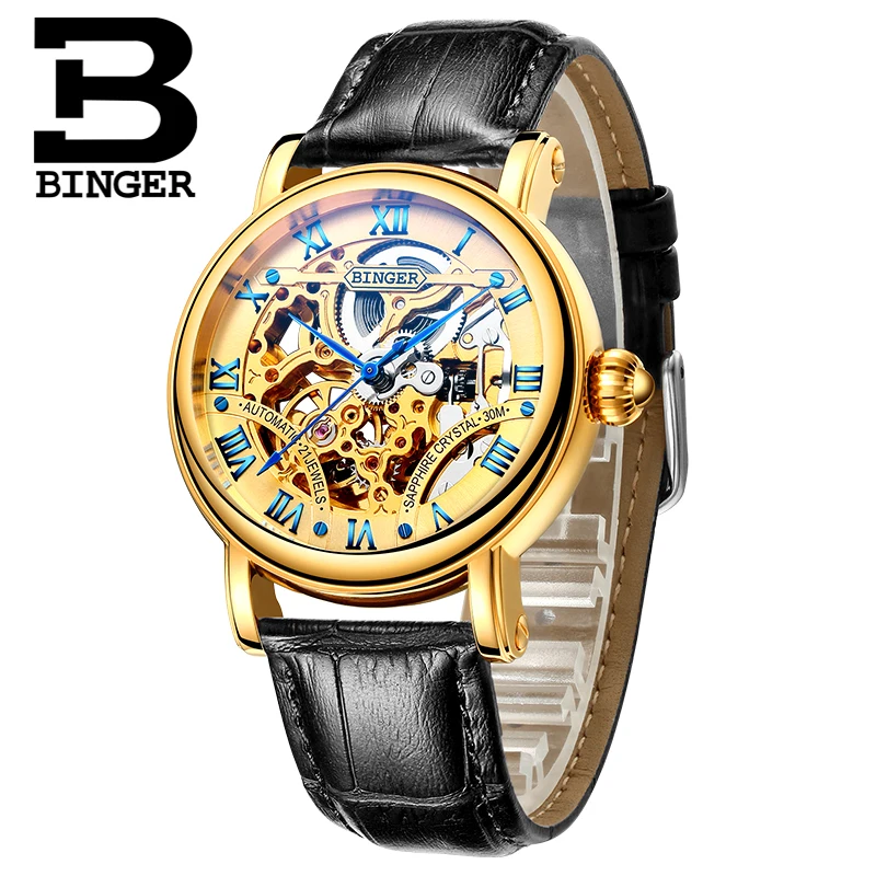 

Switzerland luxury men's watche BINGER brand Hollow Out Mechanical Wristwatches sapphire full stainless steel B-5066M-4