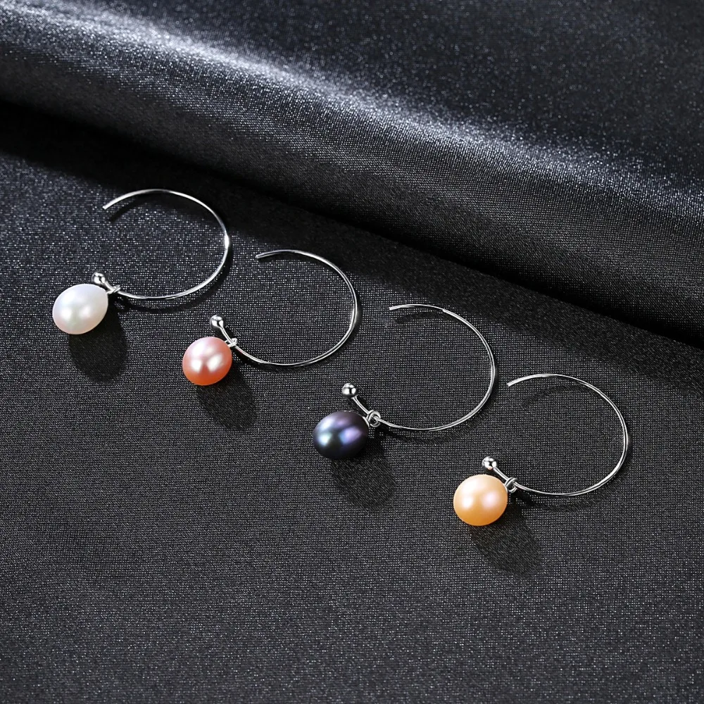 INALIS New Simple Elegant Big Ear Hook 925 Sterling Silver Natural Purple White Pearl Dangle Drop Earrings for Women Jewelry | Украшения и