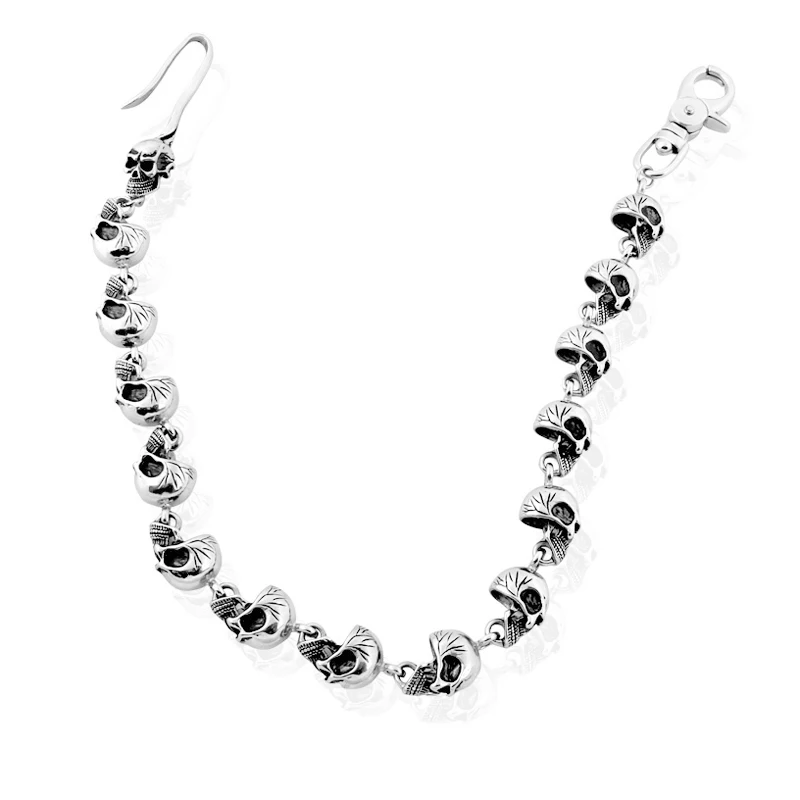 Мужской большой тяжелый серебряный черный череп готические брюки цепочка