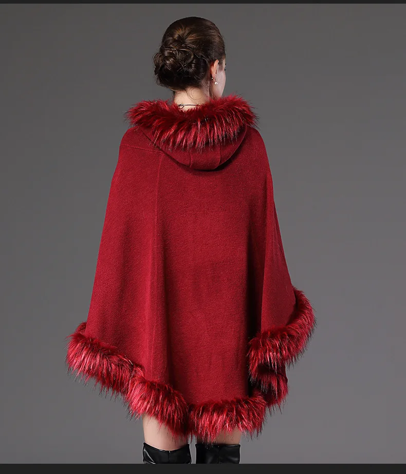 Пончо из искусственного меха новинка свободный свитер с капюшоном и воротником
