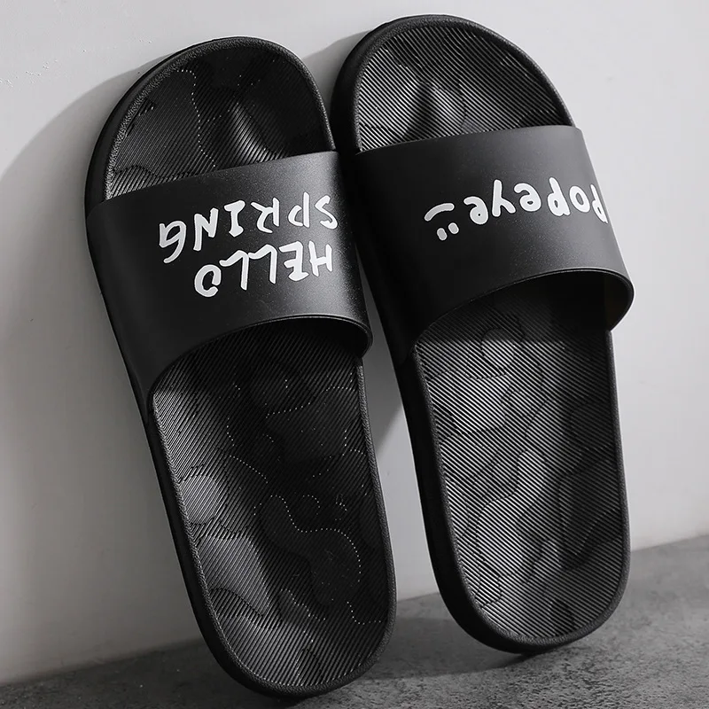 Мужские домашние тапочки; Новинка года; модная домашняя обувь на плоской подошве; унисекс; шлепанцы для ванной; нескользящая подошва; мужские повседневные шлепанцы; SH021610M - Цвет: black