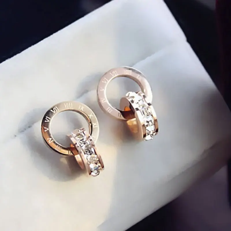 2019 Новый Сияющий с украшением в виде кристаллов розовое золото серьги из