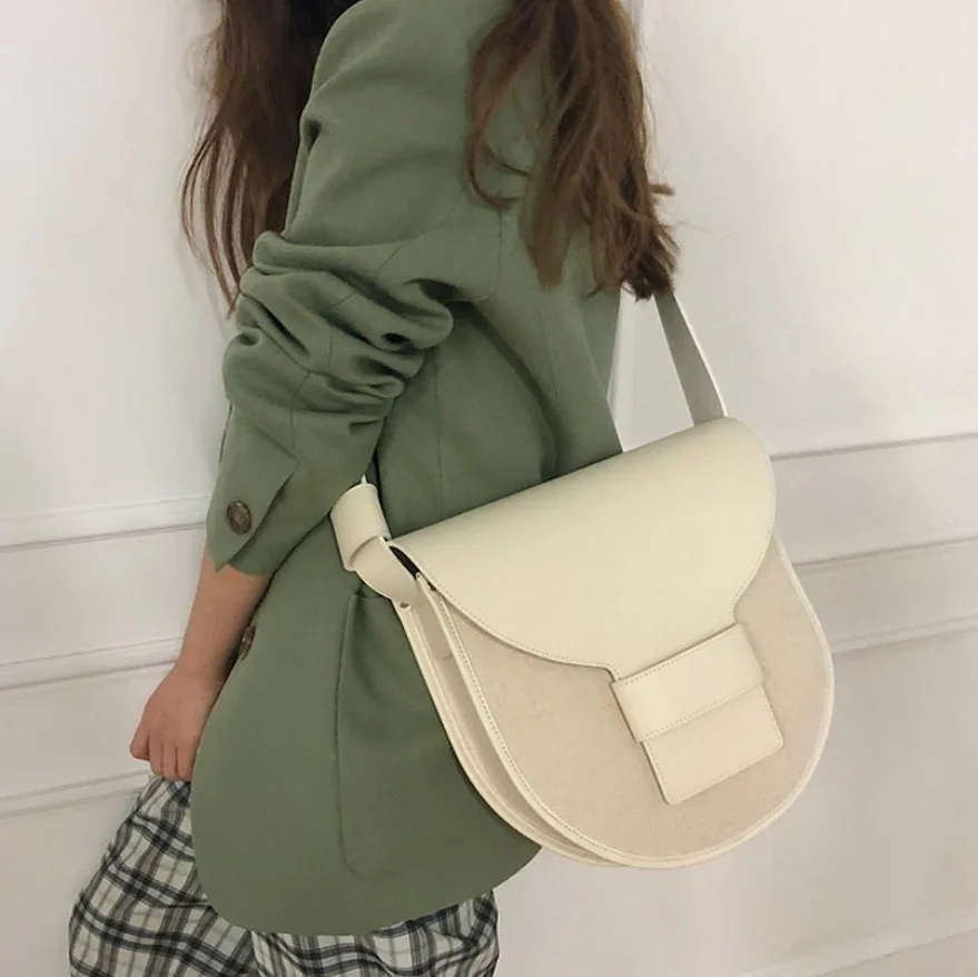 Женская сумка седло из холщовой кожи Большая вместительная через плечо в