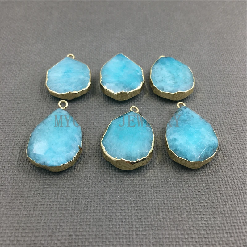 MY1165 капли воды граненый Амазонит подвеска с золотой края и залог | Украшения