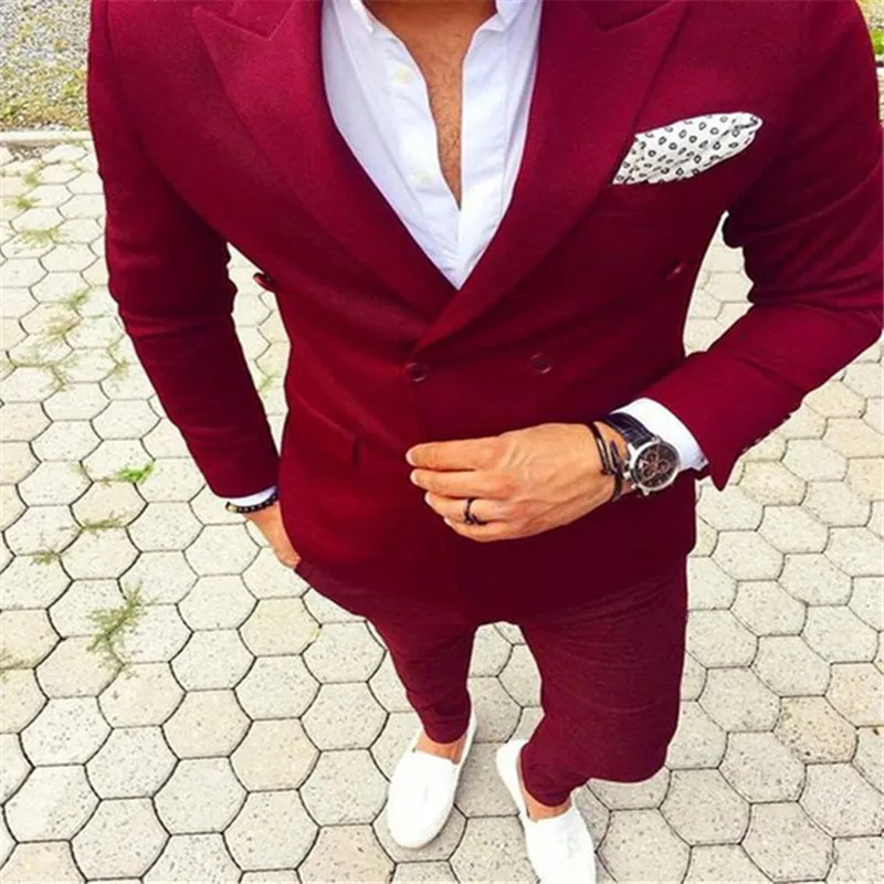 Мужские костюмы красного цвета Terno bespoke модный приталенный Блейзер с отворотами 2