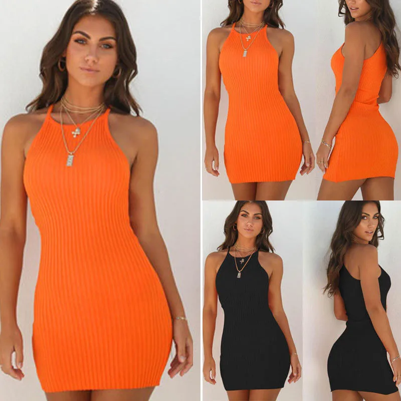 Женская летняя одежда без рукавов повседневный облегающий вязаный сарафан с