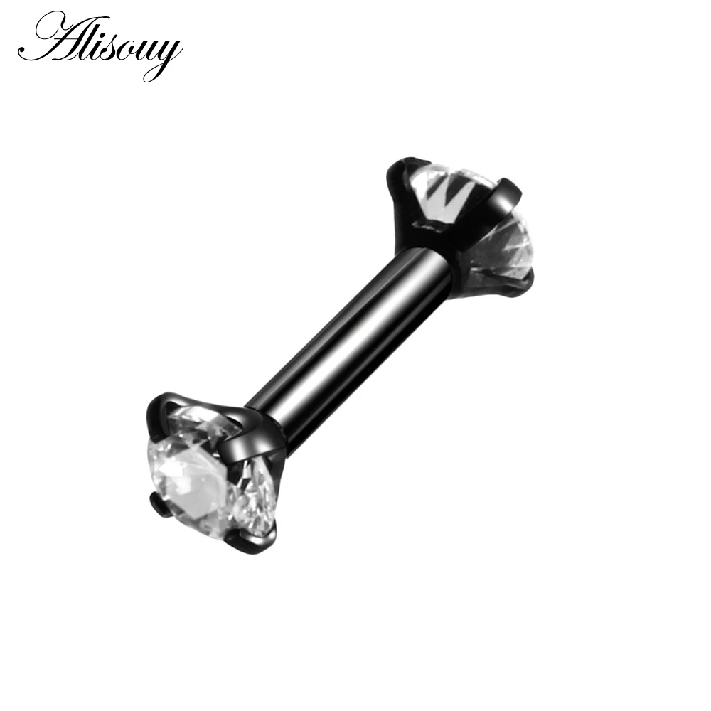 Black Clear CZ Alisouy 1 шт. хирургическая сталь ювелирные изделия для бровей двойной драгоценный камень циркон Изогнутое Кольцо пирсинг бровей Штанга ювелирные изделия для пирсинга тела Bijoux - Окраска металла: Black Clear CZ