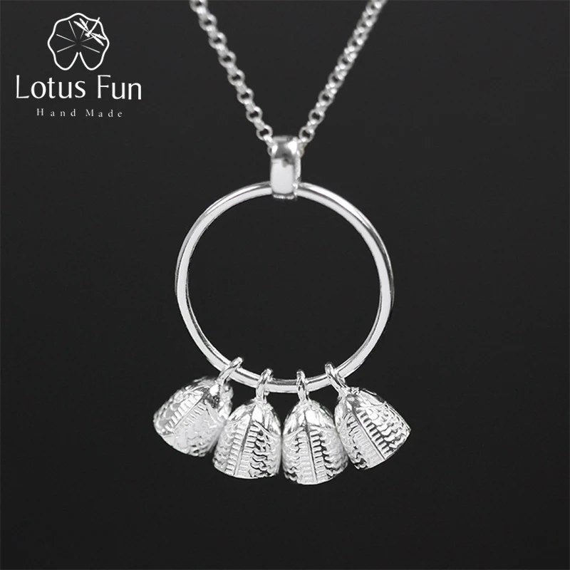 Lotus Fun реальные стерлингового серебра 925 природных ручной дизайнер ювелирных украшений Этническая Винтаж рыбы колокол кулон без ожерелье