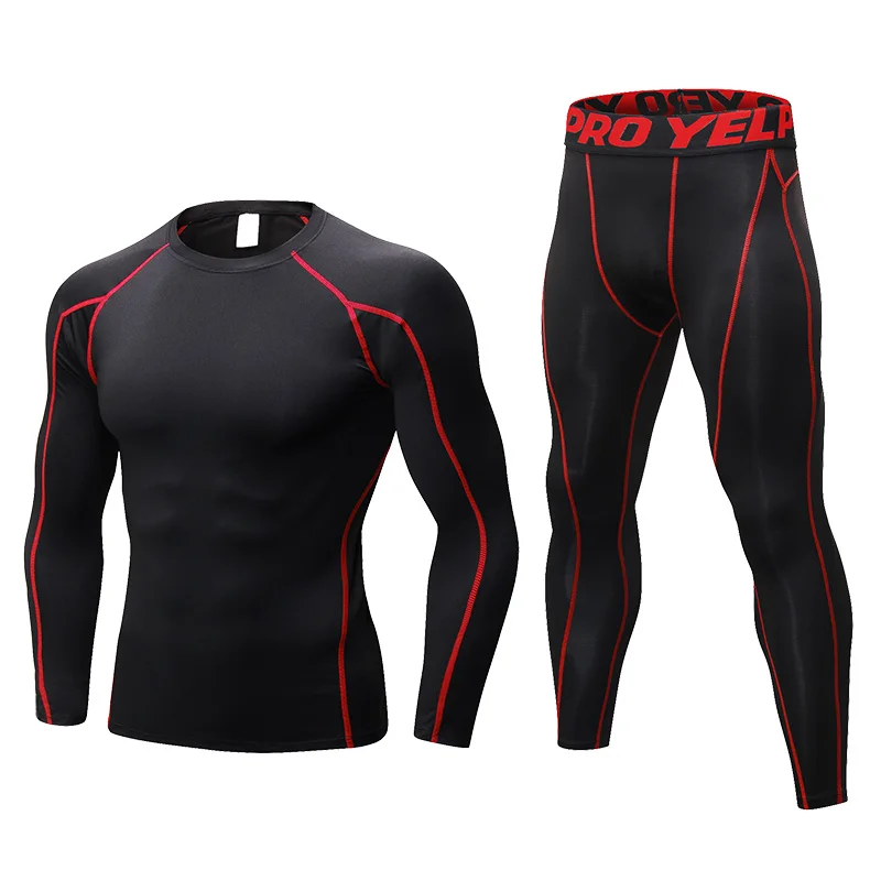 

2023 Brand New Men Shirt Fitness Sportswear Male Running Training Plus Size Tights Black GYM Sport Suit Compression Running Set