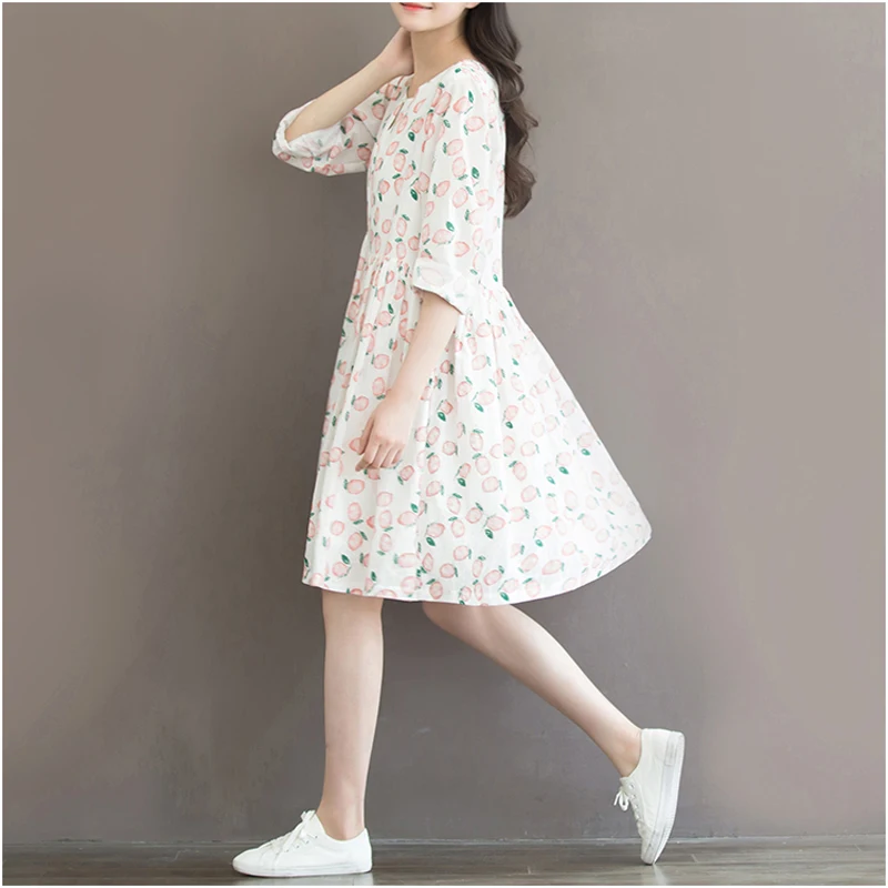 Женское милое маленькое свежее Персиковое хлопковое льняное свободное