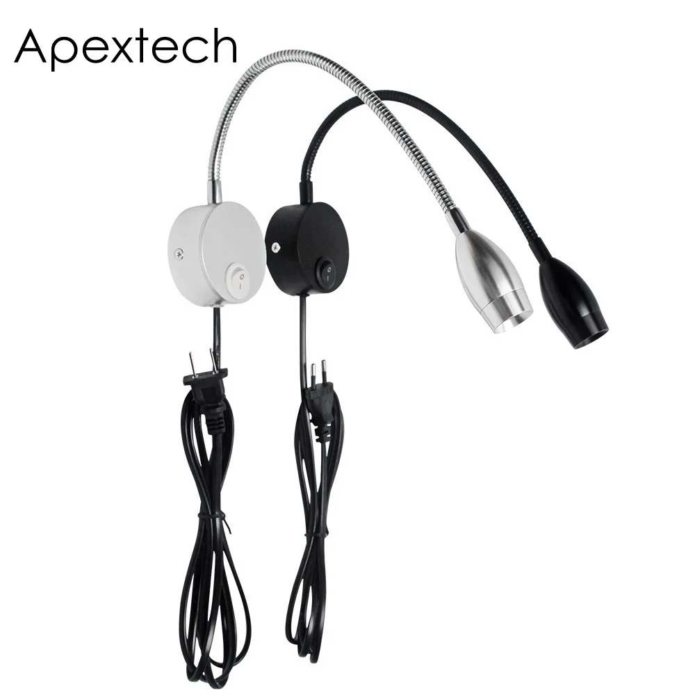 Apextech LED гибкая прикроватная настенная лампа 3 Вт алюминиевая кровать для чтения с