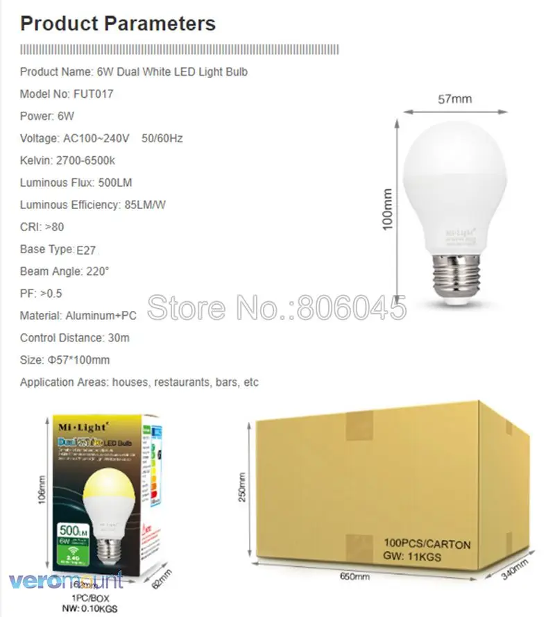 MiLight светодиодный лампочка E27 6 Вт с регулируемой цветовой температурой Smart CT Dual White FUT017 лампочка 2,4G с дистанционным управлением Android/iOs APP WiFi