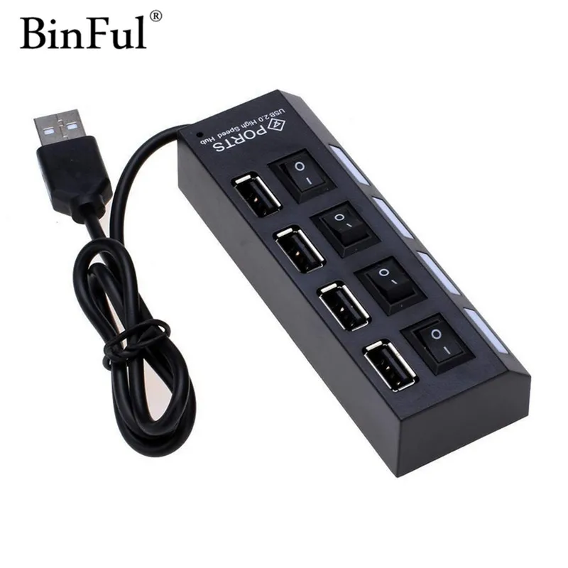 BinFul Micro 4 портовый usb хаб 2 0 высокоскоростной сплиттер с переключателем ВКЛ/ВЫКЛ