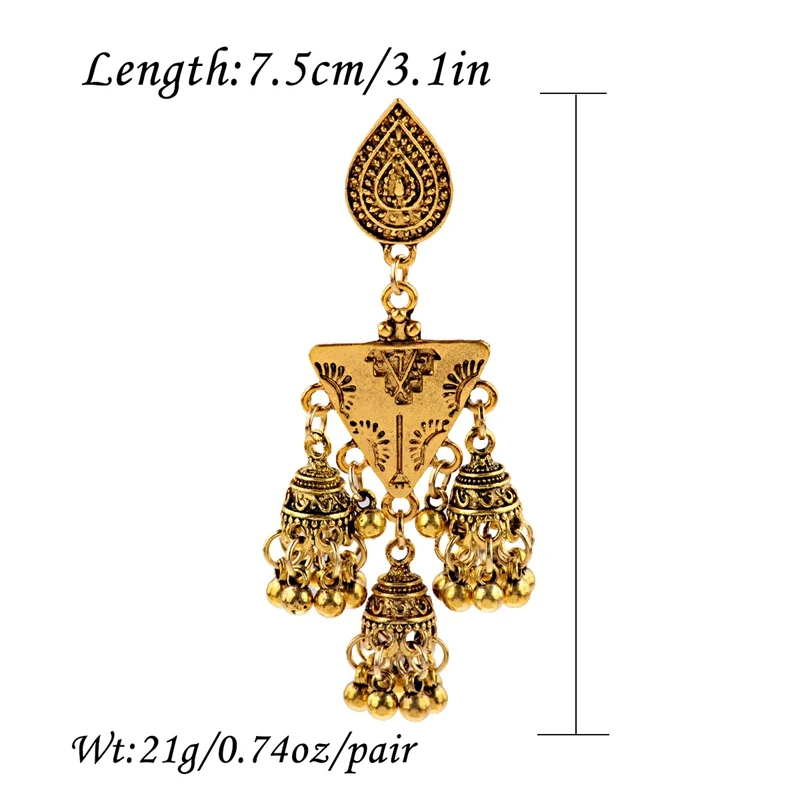 Винтажные треугольные турецкие серьги Jhumka женские золотистые колокольчики
