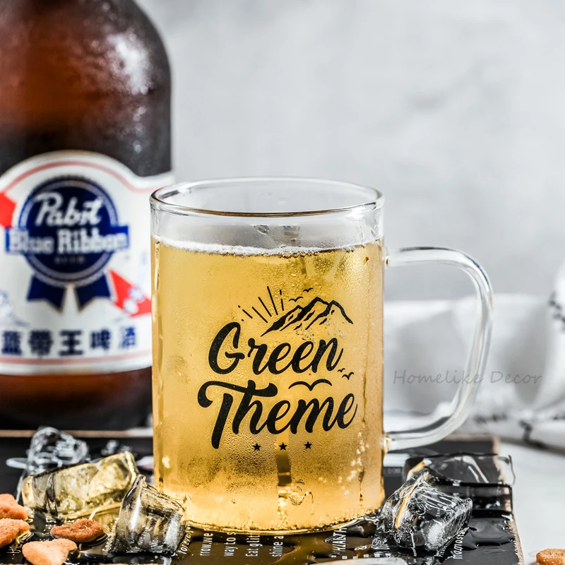 Стеклянная пивная кружка 480 мл прозрачная английская печать для сока чашка