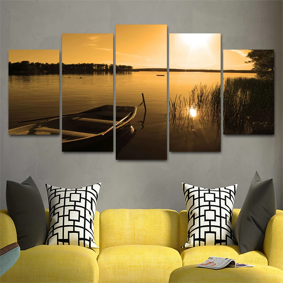 Op de muur HD Печать olieverf фильм modulaire foto постер с пейзажом вид комнаты декор woondecoratie 5 шт.