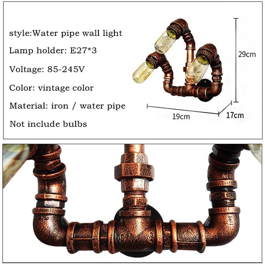 

Creative 3-head Iron Water Pipe Wall Light Retro Industrial Wind E27 Wall Lamp For Home decoration Apartment Cafe Restaurant Bar