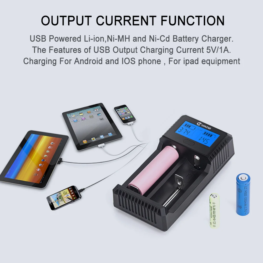 VONTAR 18650 Батарея зарядное usb устройство для 26650 14500 22650 AA AAA литиевая батарея никель