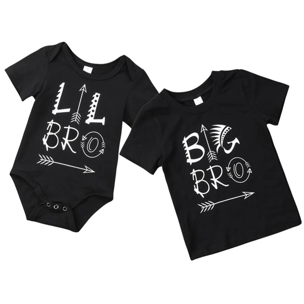 

Infant Baby Little Bro Romper Big Bro Black Short Sleeve Cotton T-Shirt Fashion