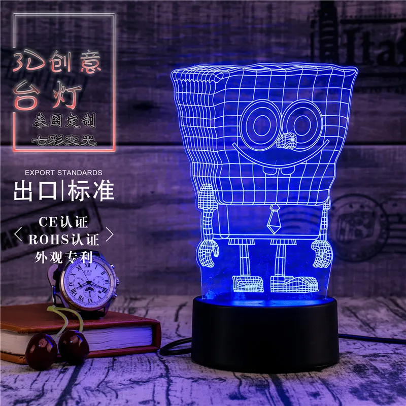 3D Led Novety освещение творческий Подарочный ночник настольная лампа Губка Боб свет дома коридор, отель вечерние атмосфера огни