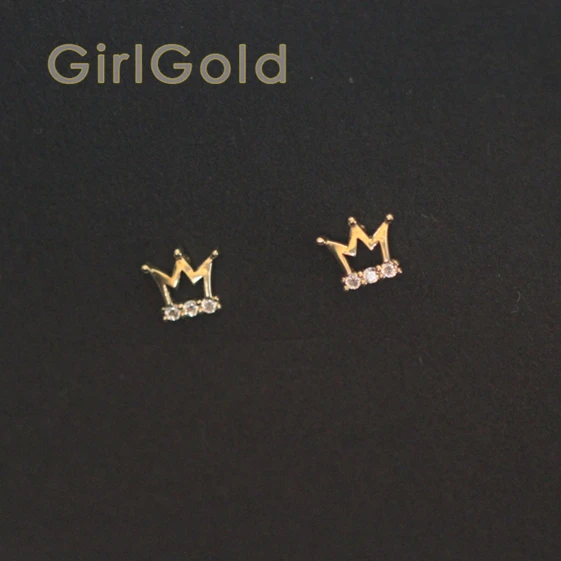 Серьги гвоздики с короной и кристаллами 9 к|Серьги-гвоздики| |