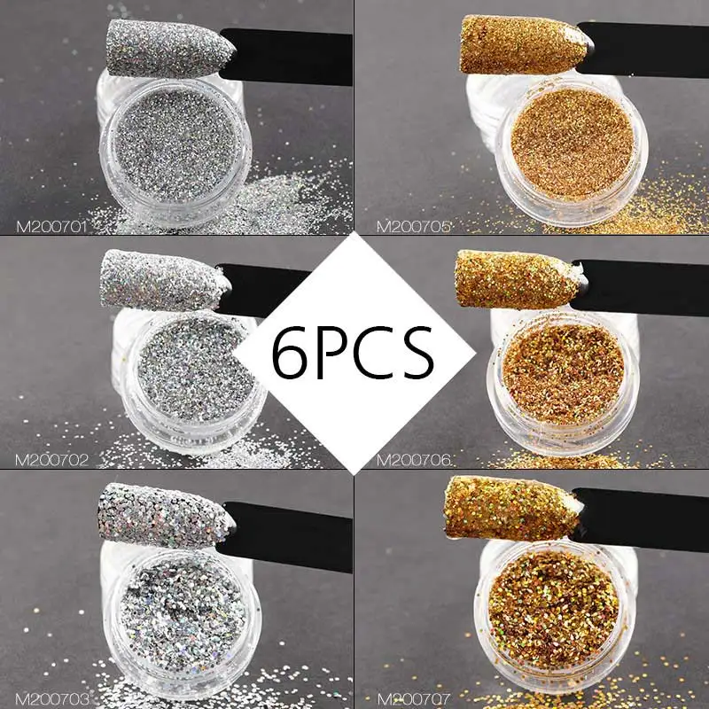 6PCS-01 Розалинд аксессуары для ногтей гель голографический лак Chrome пигмент световой пудра с пайетками блеск маникюра блесток комплект - Цвет: 6PCS-01