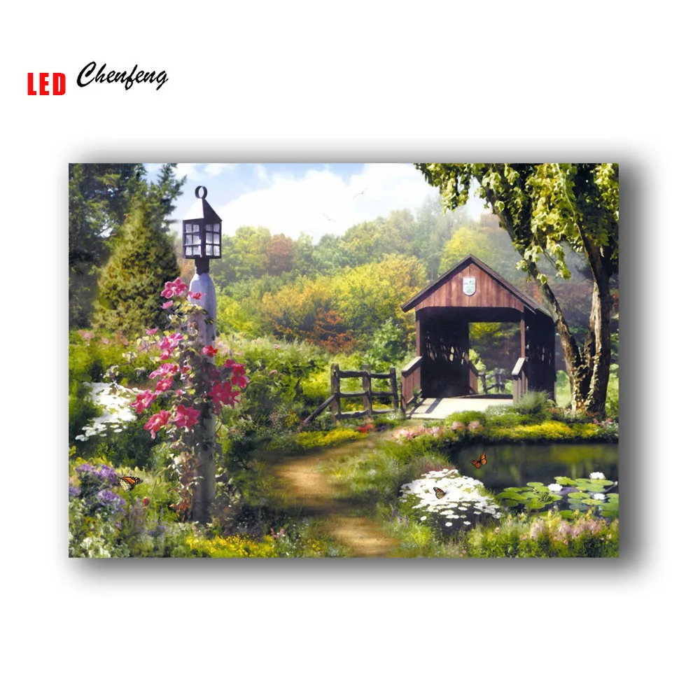 Красочные волоконно оптические Светильники Led холст печать поток воды деревья