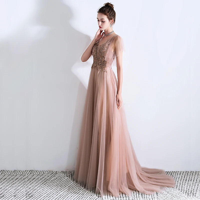 SSYFashion, элегантное вечернее платье для банкета, платье для особых случаев, с аппликацией, с блестками, с коротким шлейфом, вечерние платья, Robe De Soiree