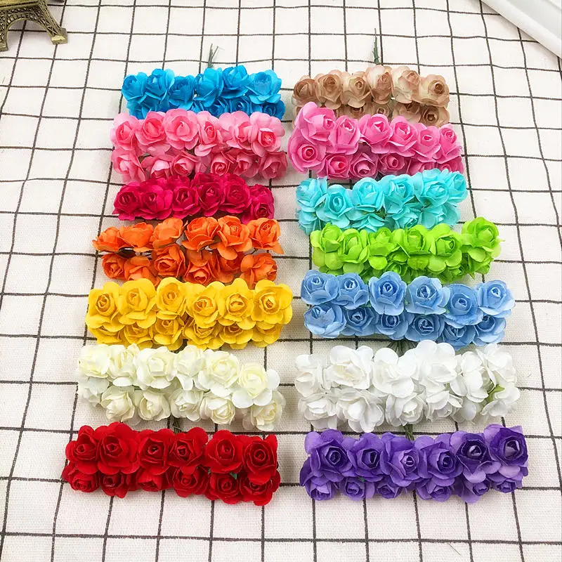 

12 PCS (2 cm/flower) artificial mini wedding bouquets of roses paper flowers home decoration fake flower wreath of DIY gift box