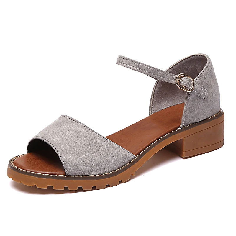 Босоножки женские на среднем каблуке платформа флок замша прогулочная обувь