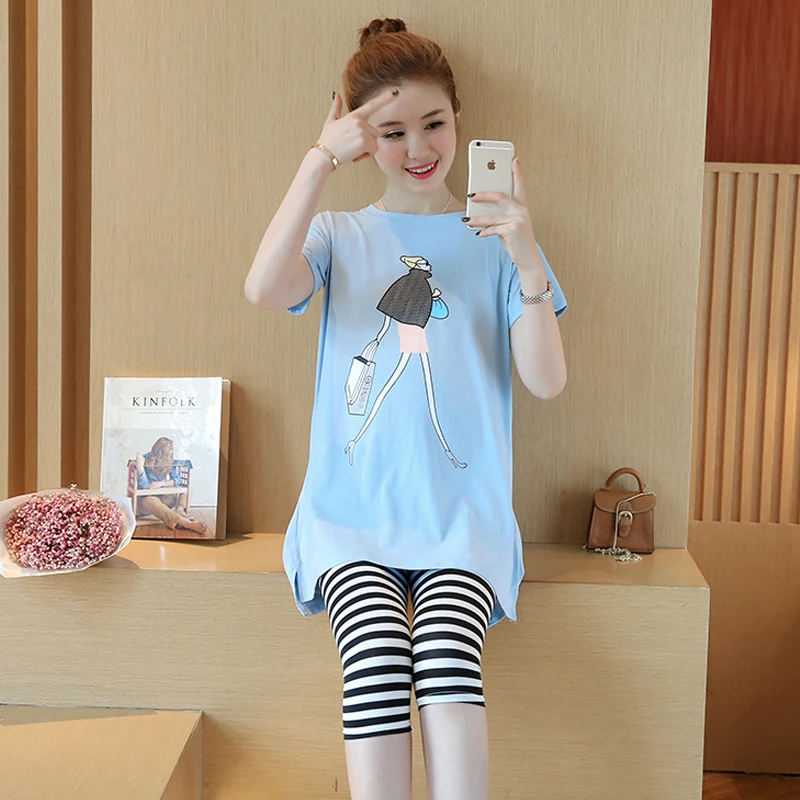 Летние костюмы для беременных футболка + леггинсы/брюки с коротким рукавом