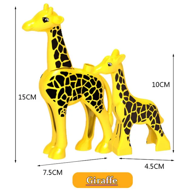 Giraffe 2PCS Большие блоки животных бегемот жираф слон крокодил прыгун обезьяна медведь Зебра панда Тигр duploed совместимые игрушки - Цвет: Giraffe 2PCS