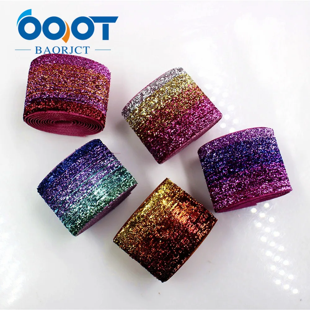 Лента для волос блестящая Радужная градиентная ручной работы 1801052 38 мм 10 ярдов|10